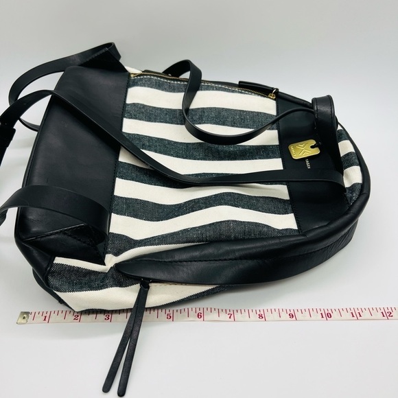 SKAGEN BEAUTIFUL LEATHER AND COTTON BLACK AND WHITE STRIPED BACKPACK - Picture 10 of 16